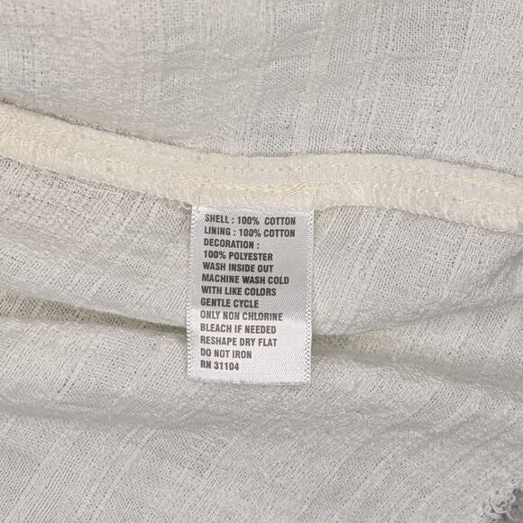 True Craft Jacket L White 100% Cotton Blue Embroidered Boho Peplum Tie Raw Hems - Picture 6 of 15